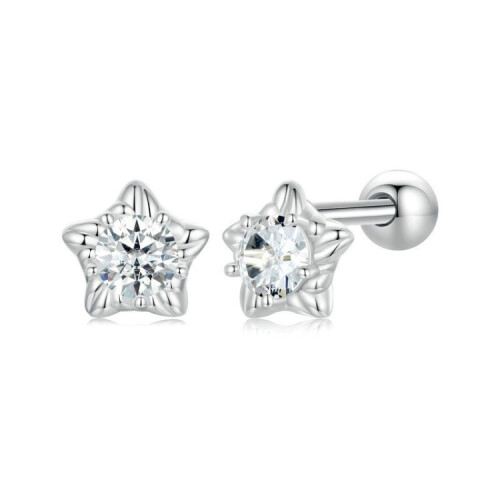 Σκουλαρίκια-έκπληξη από ασήμι S925 με νήμα Moissanite Star (Mse051)