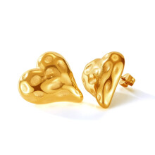 Opk Ge937 - Une paire de boucles d'oreilles puces irrégulières en forme de cœur en acier inoxydable (doré). Cadeau surprise