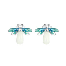 Anello e orecchini luminosi a forma di lucciola in argento sterling S925 placcato oro bianco, Specifiche: Orecchini a perno Regalo a sorpresa