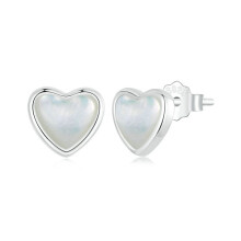 S925 Sterling Silver Plated White Gold White Mother-Of-Pearl Heart Earrings (Bse969) Surprise Gift