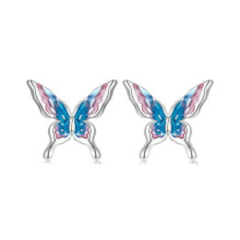 S925 Sterling Silver Gradient Butterfly Earrings Plated With White Gold (Bse987) Surprise Gift