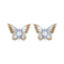 S925 Sterling Silver Plated White Gold Gradient Enamel Butterfly Earrings (Bse993) Surprise Gift