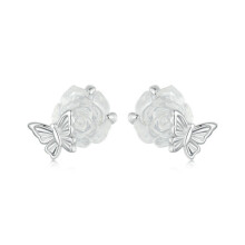 S925 Sterling Silver Platinum-Plated Crystal Rose Butterfly Light-Reflecting Color-Changing Earrings (Bse978) Surprise Gift