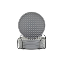 (Gray 6 pad 1 support (white box)) 6 Silicone Coasters with Holder for Table Protection
