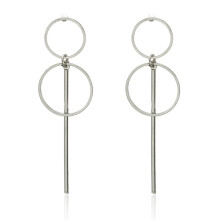 Geometric Openwork Long Alloy Stud Earrings With Varying Sizes Of Circles (Silver) Surprise Gift
