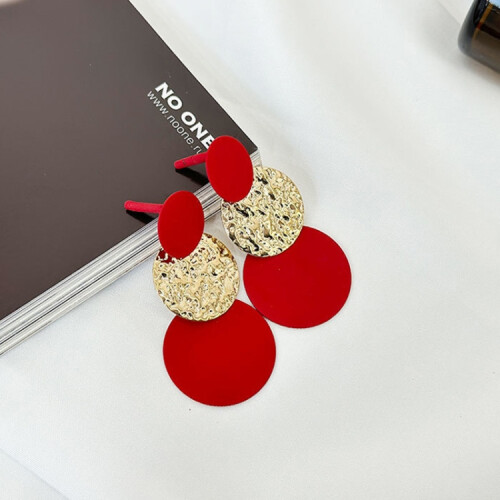 Patchwork Solid Color Geometric Circular Women'S Earrings (E-649-Red) Surprise Gift
