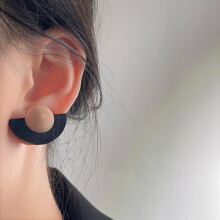 Geometric Semi-Circular Retro-Style Unique Wooden Earrings For Those Without Pierced Ears Surprise Gift