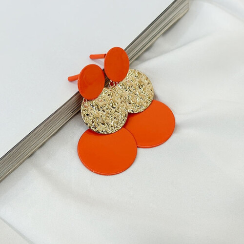 Patchwork Solid Color Geometric Circular Women'S Earrings (E-649-Orange) Surprise Gift
