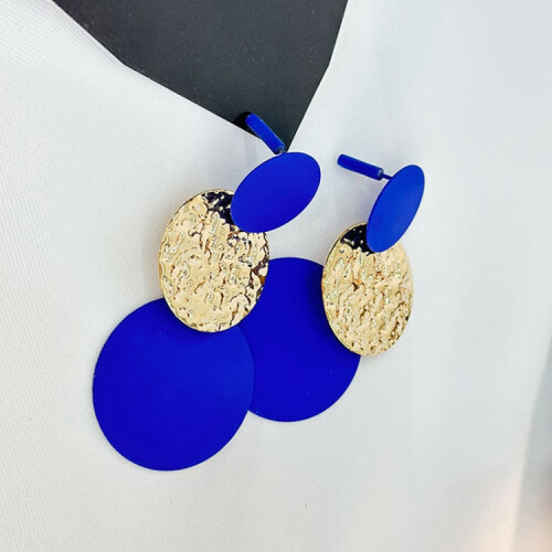 Patchwork Solid Color Geometric Circular Women'S Earrings (E-649-Dark Blue) Surprise Gift