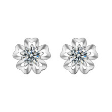 Cherry Blossom Stud Earrings, 925 Sterling Silver Needle Flower Earrings (50 Points Moissanite In White Gold). Surprise Gift