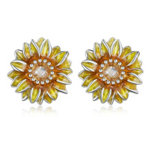 Pendientes de girasol de plata de ley 925 chapados en platino - Regalo sorpresa