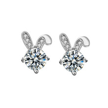 Xea010 S925 Sterling Silver Rabbit Earrings With Full Diamonds, Sterling Silver Moissanite Earrings (White Gold) Surprise Gift