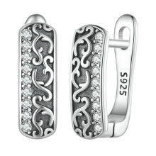 Sce1545 S925 Sterling Silver Vintage Zircon Pattern Earrings Surprise Gift