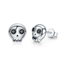 Skull S925 Sterling Silver Stud Earrings With Zircon Inlay Surprise Gift