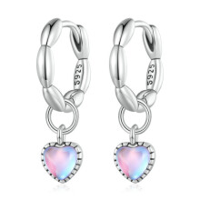 Sce1556 Sterling Silver S925 Iridescent Heart-Shaped Rice Grain Hoop Earrings Surprise Gift