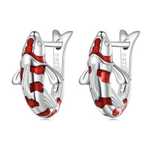 Bse742 Sterling Silver S925 Zircon Plated White Gold Lucky Koi Carp Earrings Surprise Gift