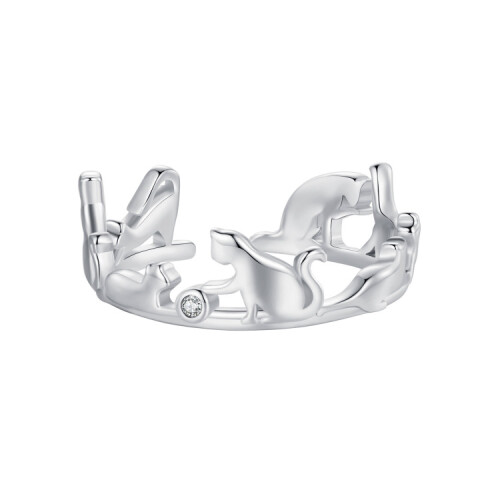 Scr944-E Sterling Silver S925 Cute Cat Adjustable Ring Surprise Gift