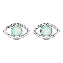 Sce1540 Sterling Silver S925 Opal Hollow Out Evil Eye Earrings Surprise Gift