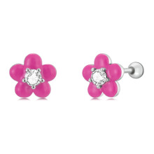 S925 Sterling Silver Fluorescent Pink Flower Earrings For Women Surprise Gift