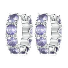 Bse749 Sterling Silver S925 Plated White Gold With Purple Zirconia Ear Clips Surprise Gift