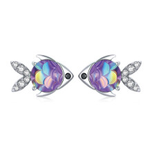 S925 Sterling Silver Happy Little Fish Women'S Earrings Surprise Gift