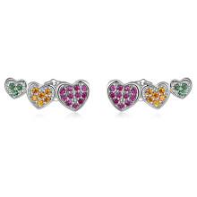 S925 Sterling Silver Multicolor Heart Stud Earrings For Women Surprise Gift
