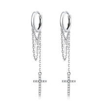 S925 Sterling Silver Long Tassel Sparkling Cross Earrings For Women Surprise Gift
