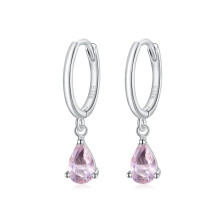 S925 Sterling Silver Teardrop Zirconia Earrings For Women (Pink) Surprise Gift