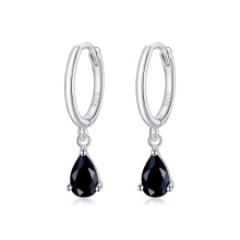 S925 Sterling Silver Teardrop Zirconia Earrings For Women (Black) Surprise Gift