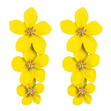 One Pair Of Multi-Layered Flower Earrings, Alloy Painted Long Pendant Earrings (Yellow). Surprise Gift