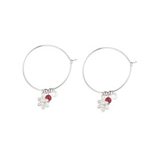 Ohrringe aus 925er Sterlingsilber mit funkelnden Diamanten in roter Kugelform und Schneeflockenmotiv – Weihnachtsüberraschung