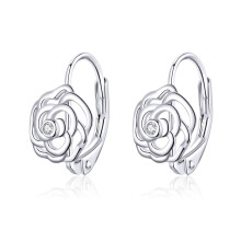 Rose Sterling Silver Plated White Gold Stud Earrings For Women Surprise Gift