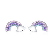 Rainbow S925 Sterling Silver Earrings With Diamonds, Hypoallergenic Surprise Gift