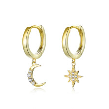 Sterling Silver Star And Moon Earrings With S925 Zircon Surprise Gift