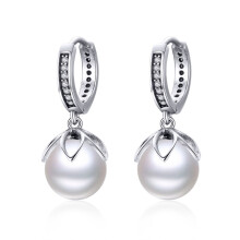 Round Pearl Stud Earrings, Simple Silver Earrings For Women Surprise Gift