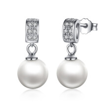 Pearl Earrings S925 Sterling Silver Stud Earrings With Silver Inlay Surprise Gift