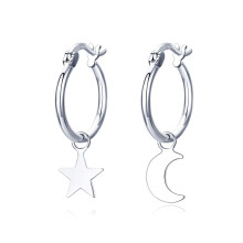 Pendientes de plata de ley S925 con estrella y luna - Regalo sorpresa de estilo sencillo
