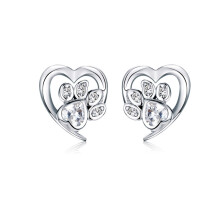 Pet Paw Print Earrings, White Gold Plated Heart Shape, Women'S Earrings, Color: White Surprise Gift