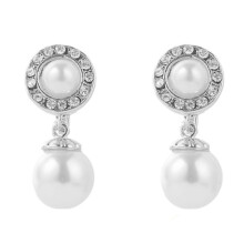 1201 Long Silver Baroque Earrings With Pearl Clips For Women (No Pierced Ears) Surprise Gift