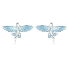 S925 Sterling Silver Plated White Gold Blue-White Gradient Flying Fish Earrings (Bse977) Surprise Gift