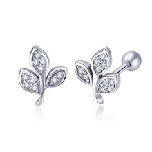 Sterling Silver Leaf-Shaped Diamond Earrings For Women Surprise Gift