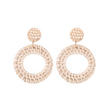 E2002-5 Perforated Pattern Round Bamboo And Rattan Hand-Woven Earrings, Bohemian Style Earrings Surprise Gift