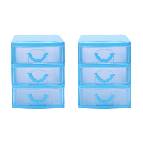2X  Translucent Drawer Type Plastic Storage Box（Blue 3 Layers）