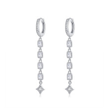 Zircon Stud Earrings, Long Sterling Silver S925 White Gold Plated Earrings Surprise Gift