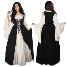 (S-Schwarz) Damen Cosplay Mittelalterliches Kleid Vintage Piratenkostüm Irisches Kleid für Urlaub und