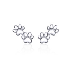 Pet Paw Print Sterling Silver Stud Earrings, Simple White Gold Plated Earrings Surprise Gift