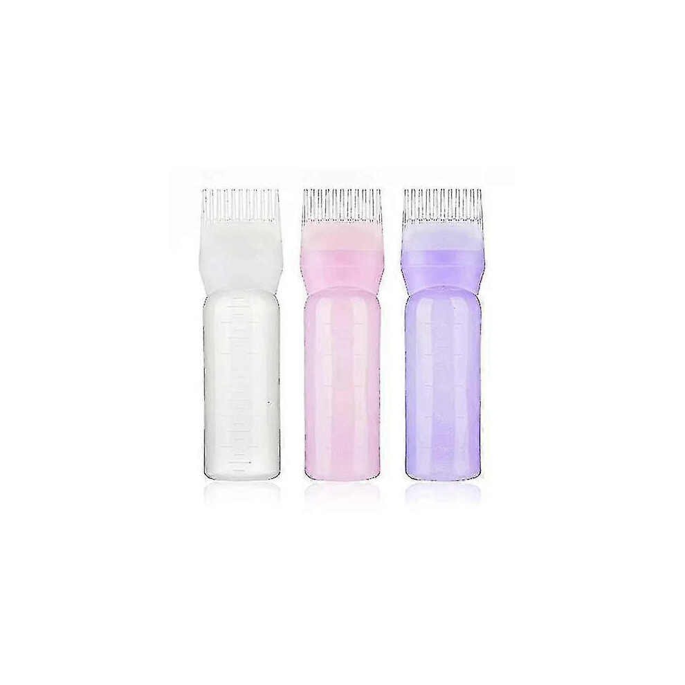 3pcs Root Comb Applicator Bottle Empty Hair Dye Bottle Dispensing Refillable Hair Coloring Dyeing Bottles Hairdressing Styling Tool For