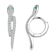 Bse669 Sterling Silver S925 Plated White Gold Zircon Snake Earrings Surprise Gift