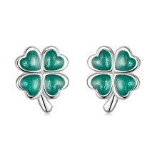 Pendientes de plata de ley 925 con forma de trébol de cuatro hojas para mujer (regalo sorpresa)