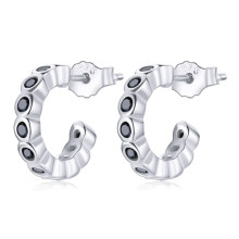 S925 Sterling Silver Geometric Minimalist Fashion Stud Earrings For Women, Color: Black Zircon Silver Surprise Gift